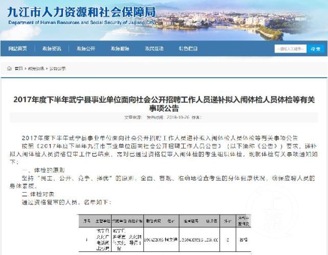九江事業(yè)單位招考總分第1名無緣體檢:被第二名舉報(bào)出局